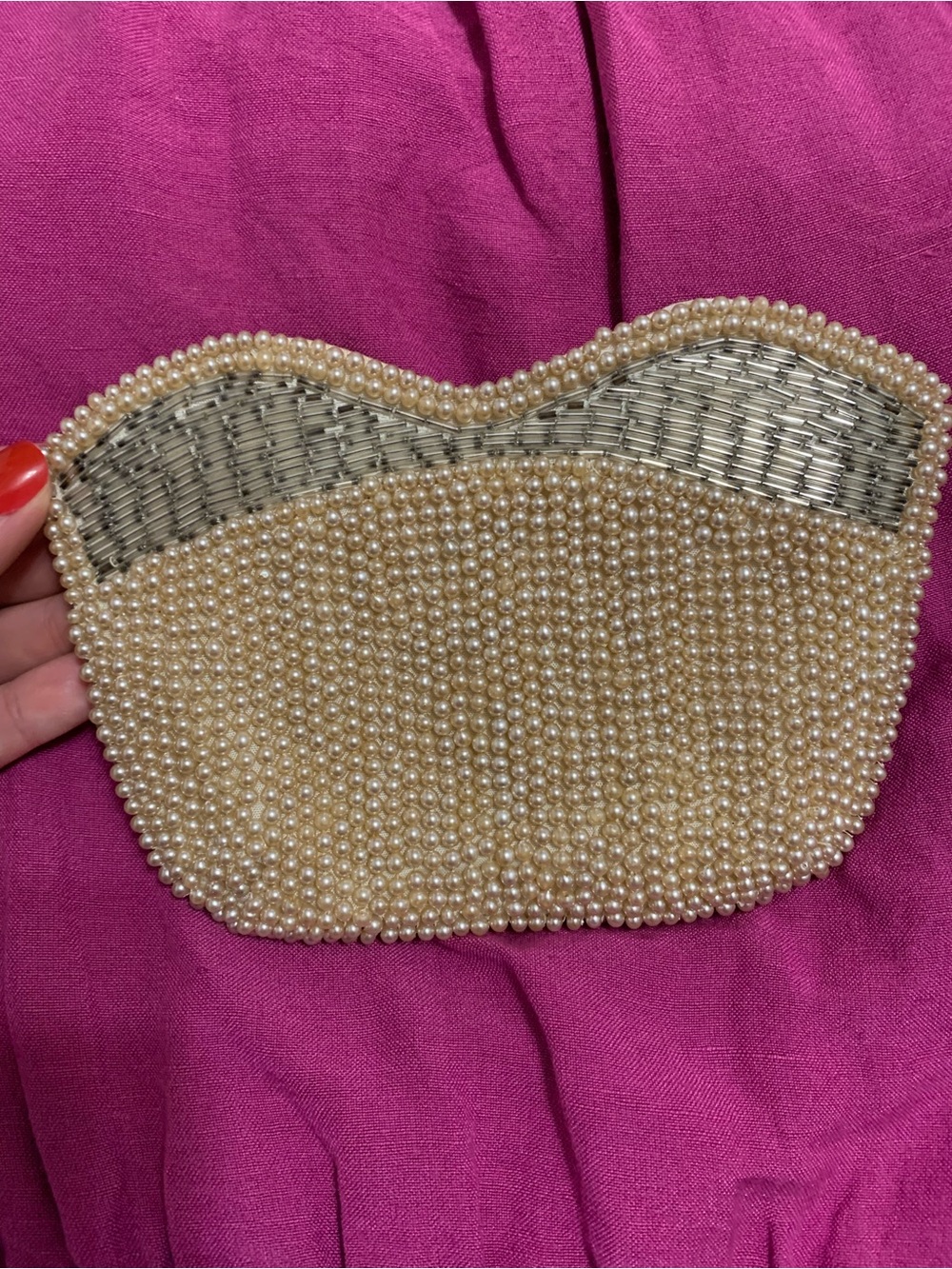 Vintage Pearl Beaded Clutch - Cream and Silver wedding luxury
